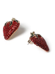 Aela Red Rhinestone Strawberry Stud Earrings - Image 3 of 3