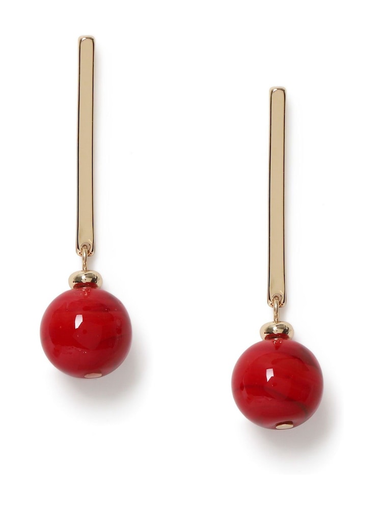 Aela Red Ball Stick Drop Earrings - Image 2 of 3