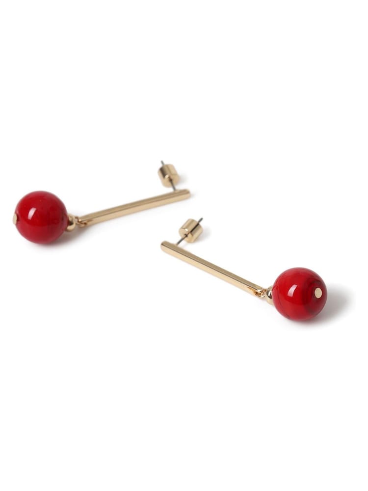 Aela Red Ball Stick Drop Earrings - Image 3 of 3