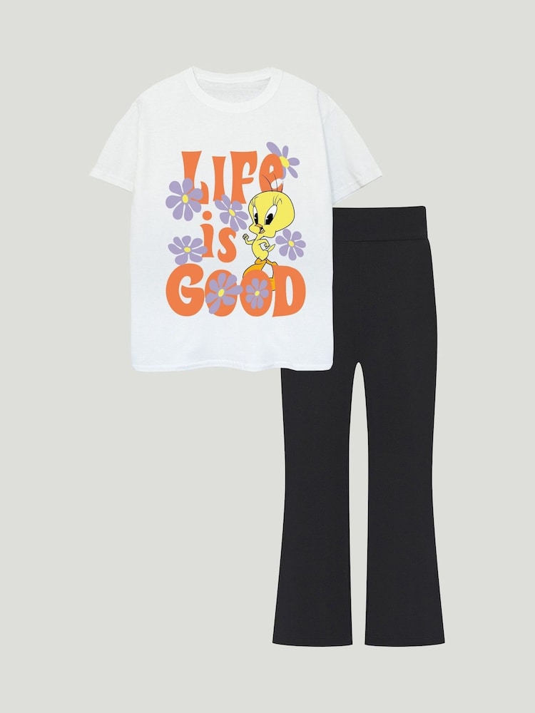 Brands In White Looney Tunes Tweety Life Is Good Top & Leggings Set - Image 1 of 3