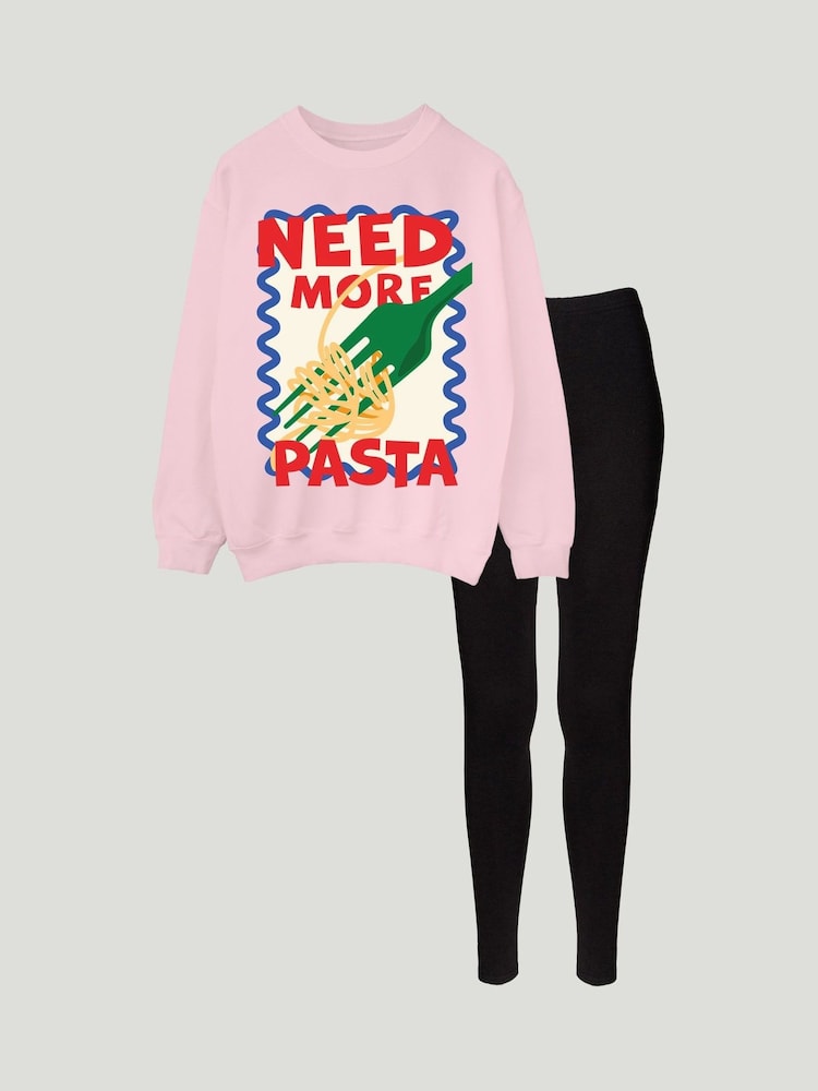 Brands In Pink Need More Pasta Sweatshirt and Leggings Set - Image 1 of 3 Brands In Pink Need More Pasta Sweatshirt and Leggings Set - Image 1 of 3