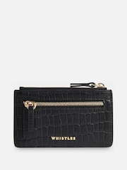 Whistles Black Croc Zip Top Card Holder Purse - Image 1 of 4