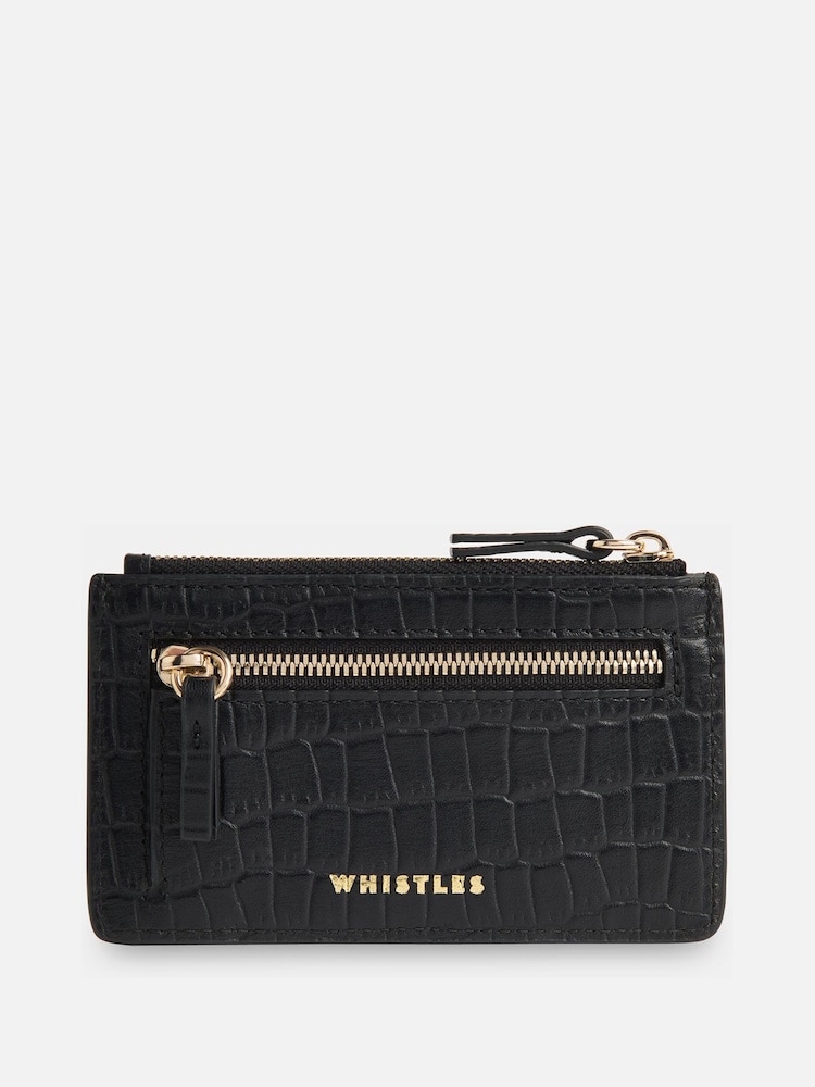 Whistles Black Croc Zip Top Card Holder Purse - Image 1 of 4