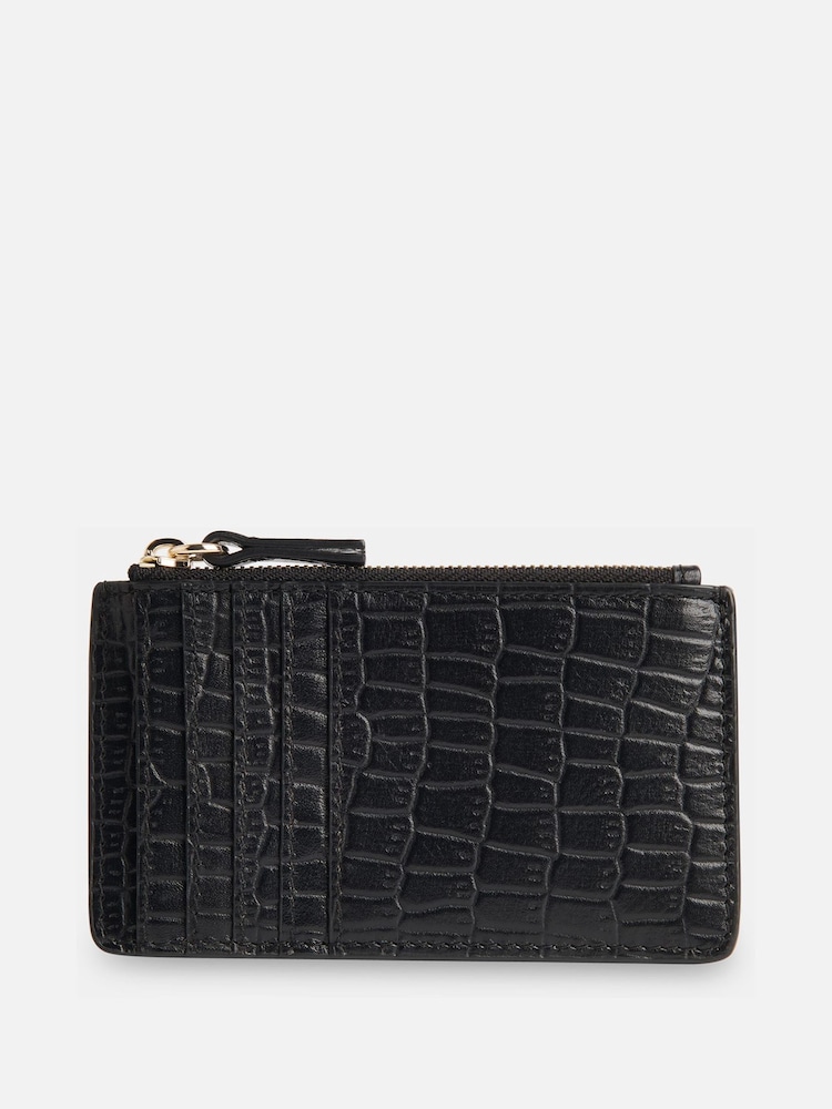 Whistles Black Croc Zip Top Card Holder Purse - Image 2 of 4