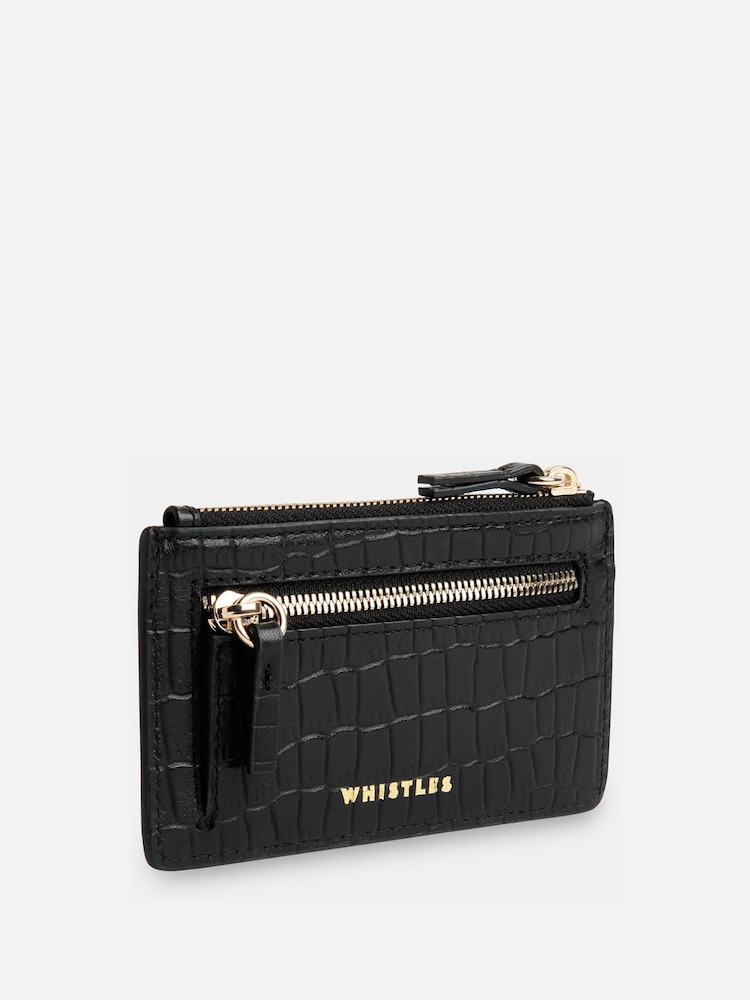 Whistles Black Croc Zip Top Card Holder Purse - Image 4 of 4