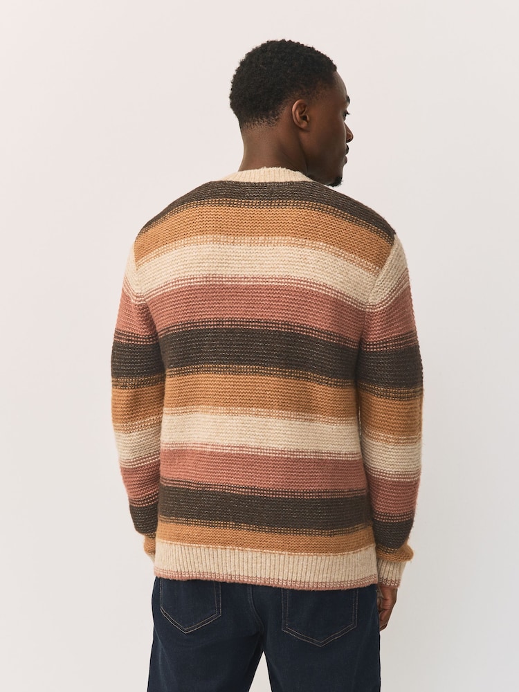 Neutral/Terracotta Orange Regular Fit Stripe Crew Jumper - Image 2 of 9
