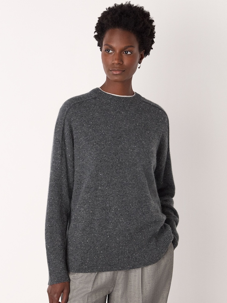Whistles Grey Cashmere Fleck Seam Neck Knit Jumper - Image 1 of 5