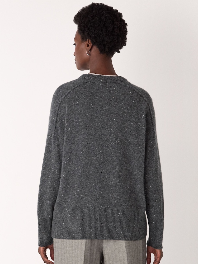 Whistles Grey Cashmere Fleck Seam Neck Knit Jumper - Image 2 of 5