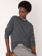 Whistles Grey Cashmere Fleck Seam Neck Knit Jumper - Image 4 of 5