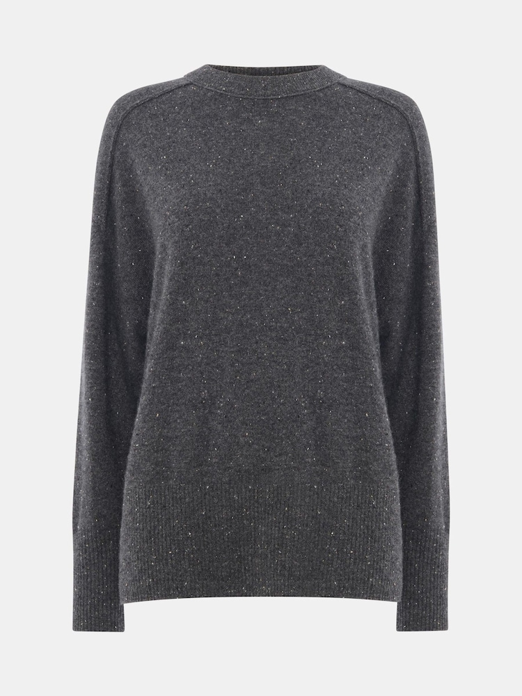 Whistles Grey Cashmere Fleck Seam Neck Knit Jumper - Image 5 of 5