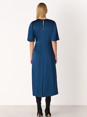 Whistles Blue Satin Twist Waist Midi Dress - Image 2 of 6