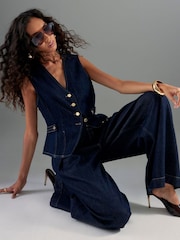 River Island Blue Tailored Wide Fit Tab Front Jeans - Image 2 of 4
