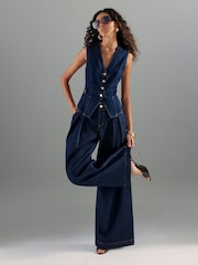 River Island Blue Tailored Wide Fit Tab Front Jeans - Image 3 of 4