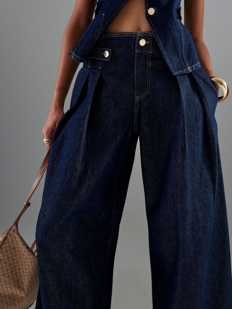 River Island Blue Tailored Wide Fit Tab Front Jeans - Image 4 of 4