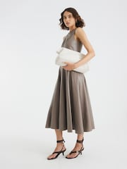 River Island Natural PU Seam Detail Waisted Midi Dress - Image 1 of 4