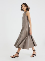 River Island Natural PU Seam Detail Waisted Midi Dress - Image 2 of 4