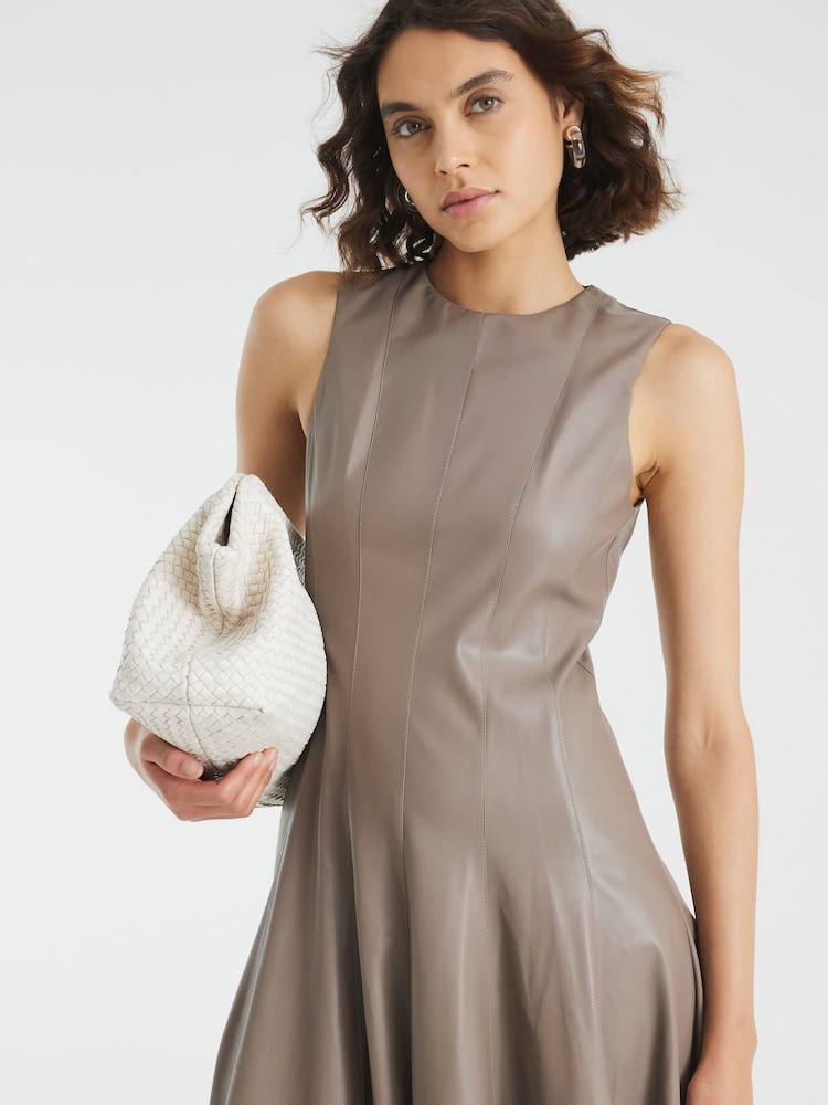 River Island Natural PU Seam Detail Waisted Midi Dress - Image 4 of 4