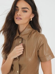 River Island Brown Faux Leather Button Through Mini Dress - Image 4 of 4