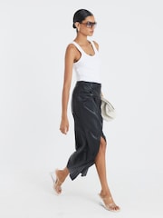River Island Black Faux Leather Twist Side Midi Skirt - Image 2 of 4