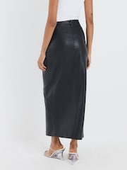 River Island Black Faux Leather Twist Side Midi Skirt - Image 4 of 4