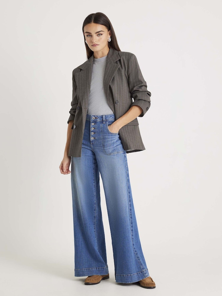 River Island Blue Wide Fit Pocket Front Jeans - Image 1 of 4 River Island Blue Wide Fit Pocket Front Jeans - Image 1 of 4