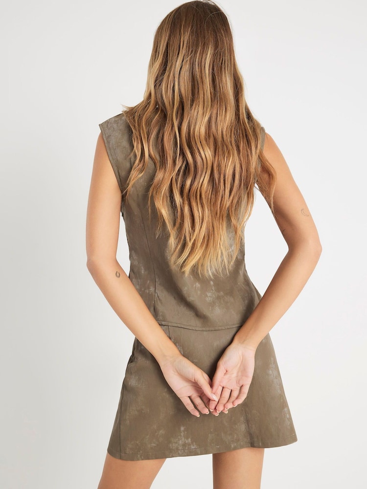 River Island Green Faux Leather Hammered Mini Skirt - Image 4 of 4