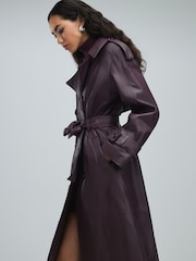River Island Red Leather Oversized Trench Coat - Image 2 of 4
