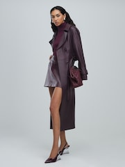 River Island Red Leather Oversized Trench Coat - Image 3 of 4