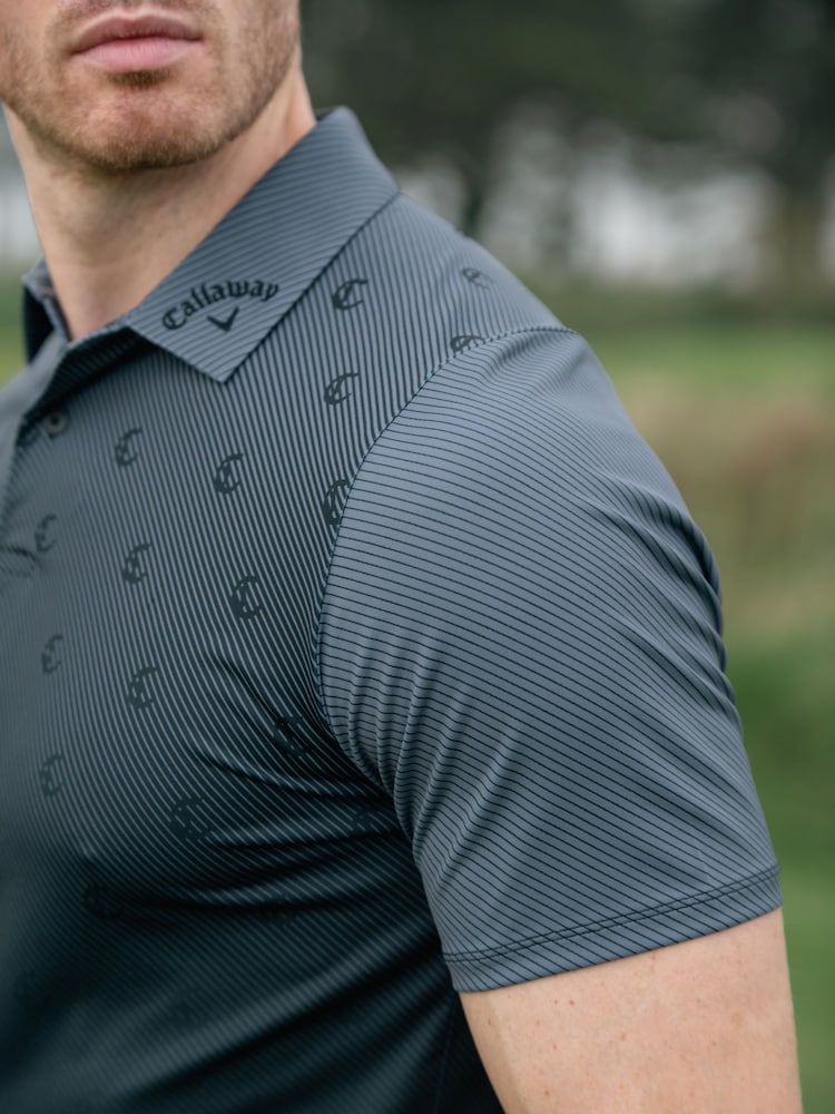 Callaway Apparel Emea Short Sleeve Eng Chev Twill Print Black Polo Shirt - Image 2 of 6 Callaway Apparel Emea Short Sleeve Eng Chev Twill Print Black Polo Shirt - Image 2 of 6