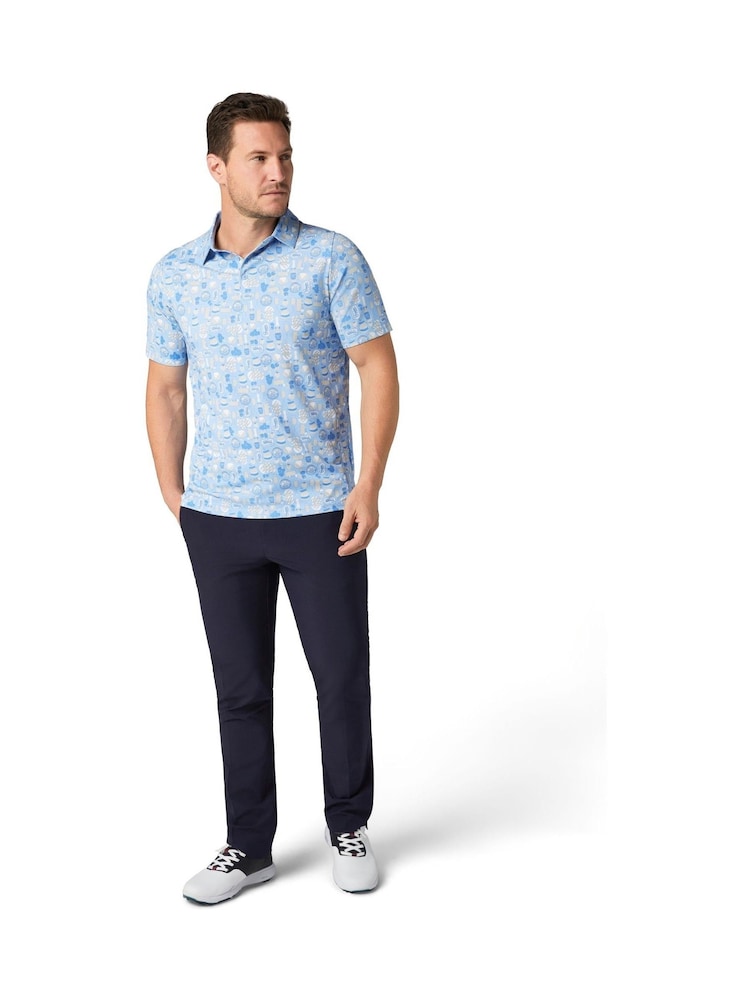 Callaway Apparel Blue Emea Short Sleeve Celebration Feast Print Polo Shirt - Image 1 of 4 Callaway Apparel Blue Emea Short Sleeve Celebration Feast Print Polo Shirt - Image 1 of 4