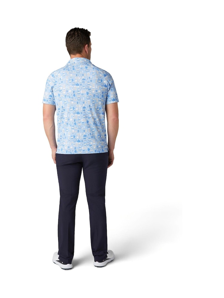 Callaway Apparel Blue Emea Short Sleeve Celebration Feast Print Polo Shirt - Image 2 of 4 Callaway Apparel Blue Emea Short Sleeve Celebration Feast Print Polo Shirt - Image 2 of 4