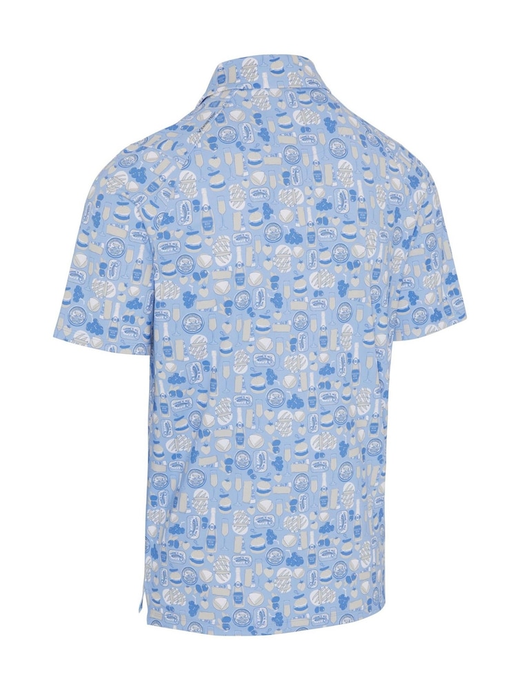 Callaway Apparel Blue Emea Short Sleeve Celebration Feast Print Polo Shirt - Image 4 of 4 Callaway Apparel Blue Emea Short Sleeve Celebration Feast Print Polo Shirt - Image 4 of 4
