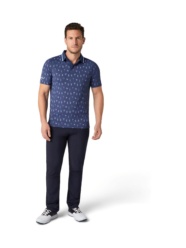 Callaway Apparel Blue Emea Short Sleeve Geo Cocktail Print Polo Shirt - Image 1 of 4 Callaway Apparel Blue Emea Short Sleeve Geo Cocktail Print Polo Shirt - Image 1 of 4