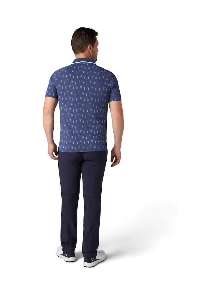 Callaway Apparel Blue Emea Short Sleeve Geo Cocktail Print Polo Shirt - Image 2 of 4 Callaway Apparel Blue Emea Short Sleeve Geo Cocktail Print Polo Shirt - Image 2 of 4