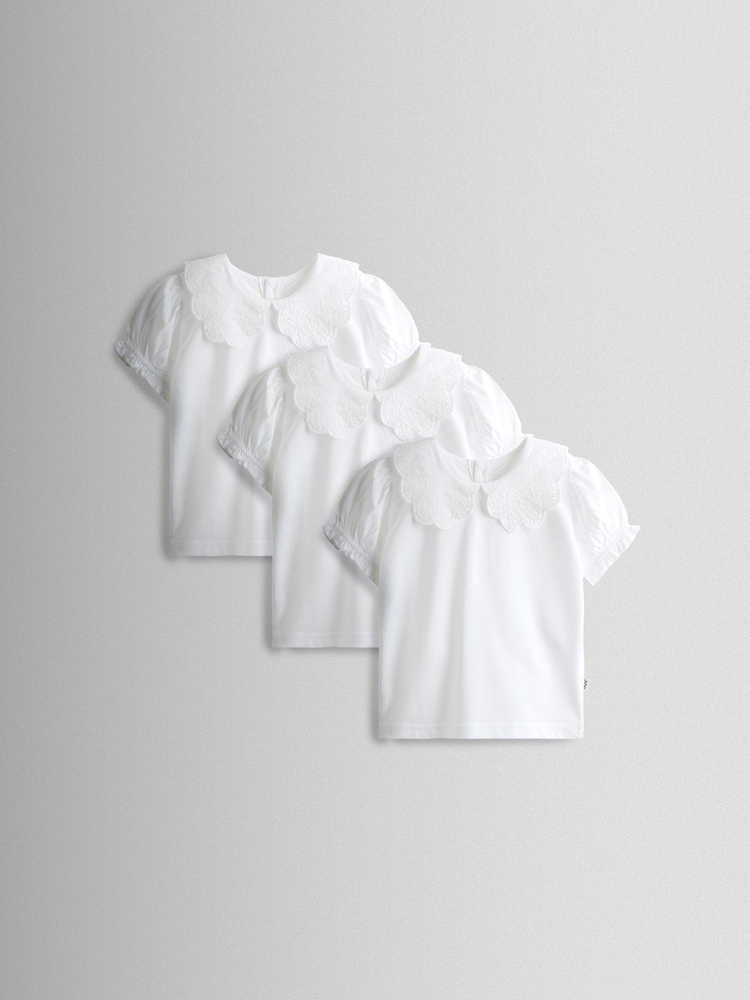 JoJo Maman Bébé White 3- Pack Broderie Collar T-shirt - Image 2 of 6