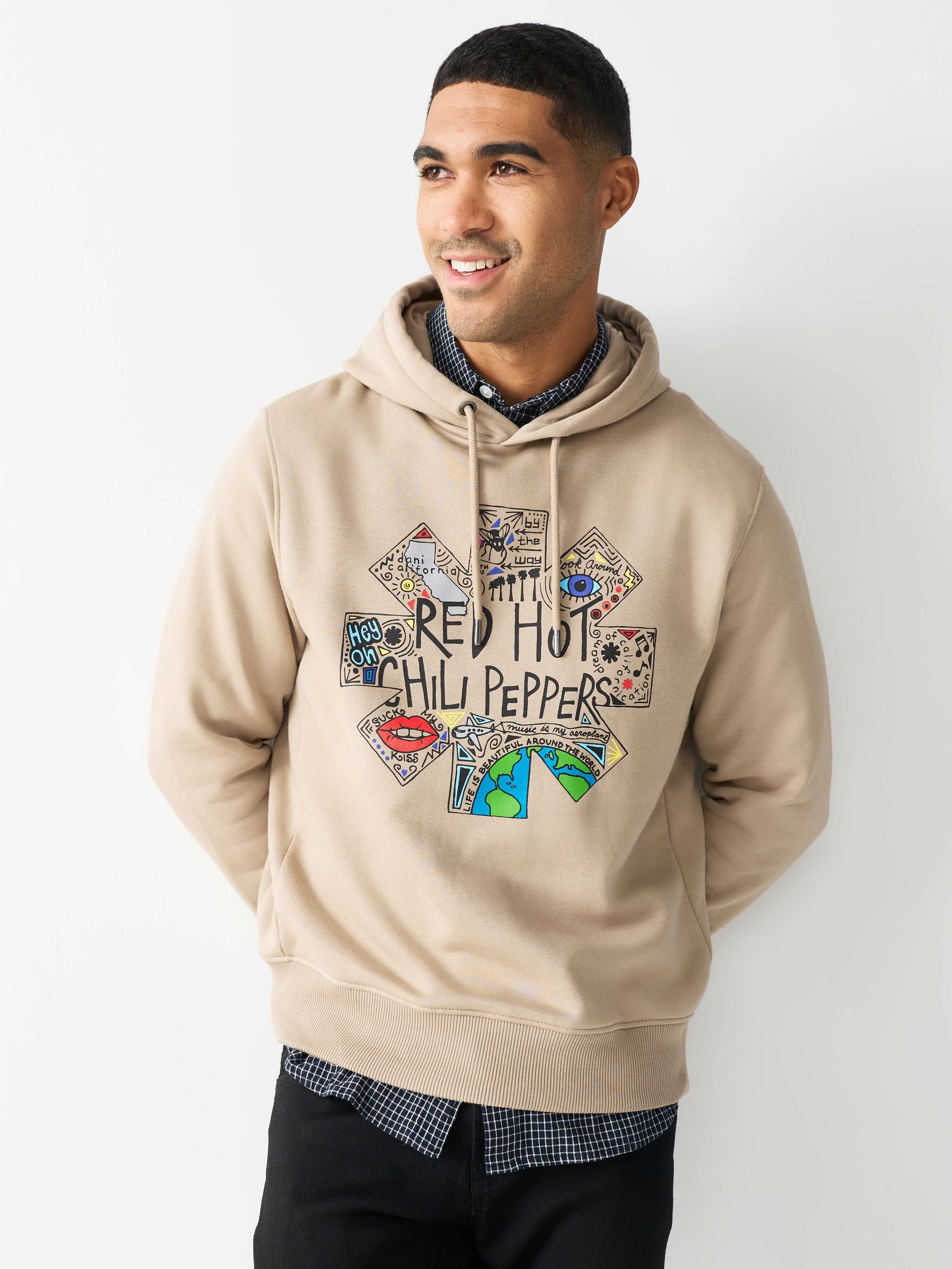 Buy Neutral Stone Red Hot Chilli Peppers Graphic Licence Hoodie