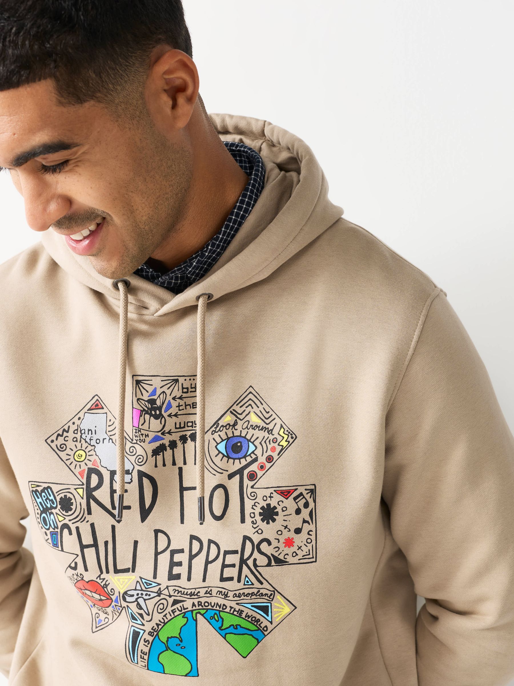 Buy Neutral Stone Red Hot Chilli Peppers Graphic Licence Hoodie