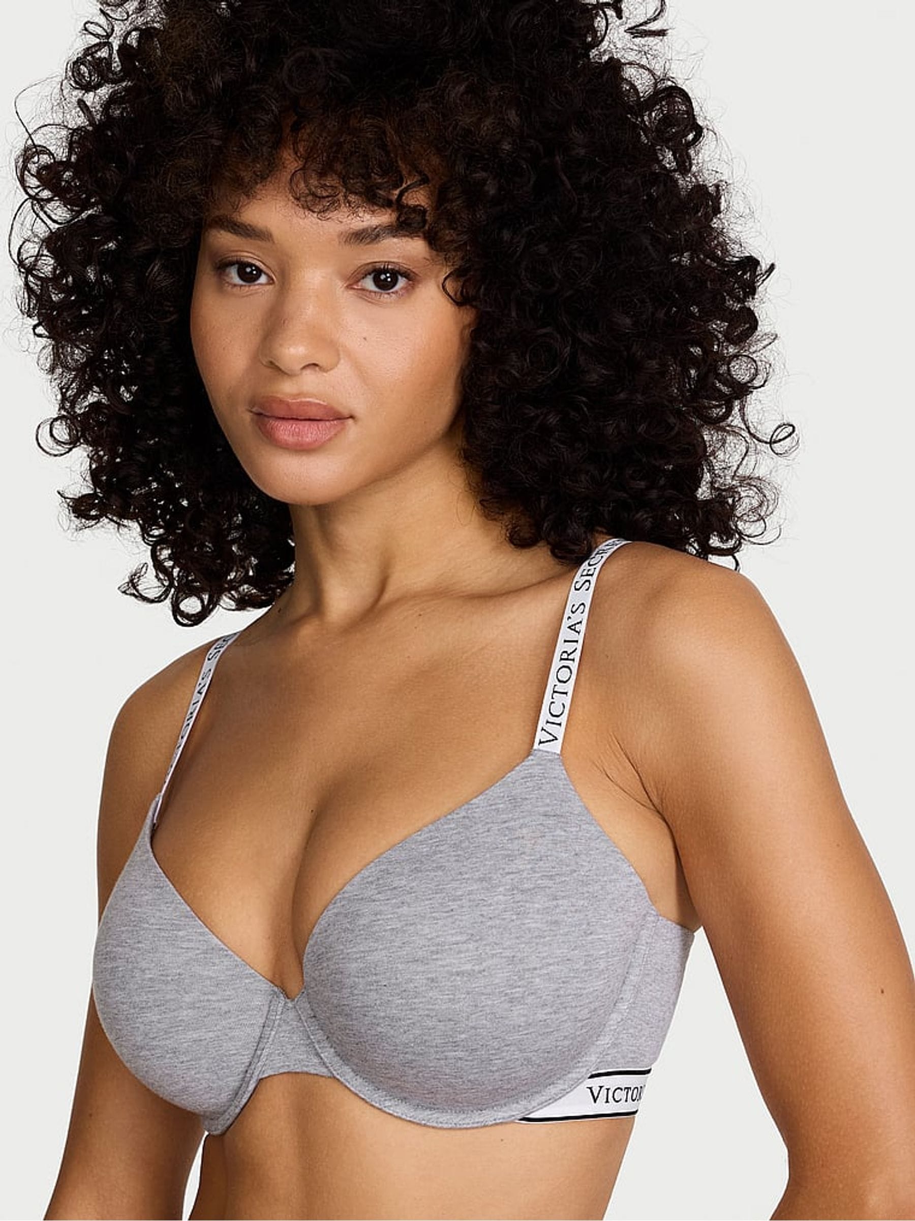 Victoria's Secret Medium Heather Grey Lightly Lined Demi Cotton Logo Bra