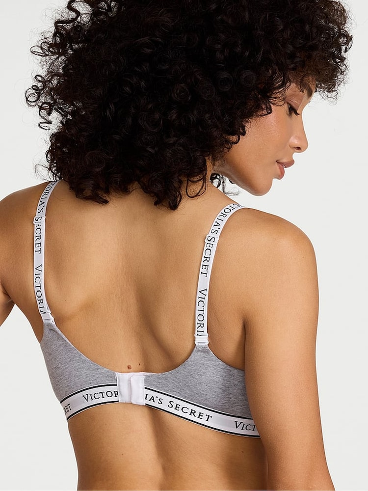 Victoria's Secret Medium Heather Grey Lightly Lined Demi Cotton Logo Bra - Image 2 of 2 Victoria's Secret Medium Heather Grey Lightly Lined Demi Cotton Logo Bra - Image 2 of 2