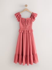 Rose Pink Flutter Sleeve Square Neck Dress - Image 1 of 4