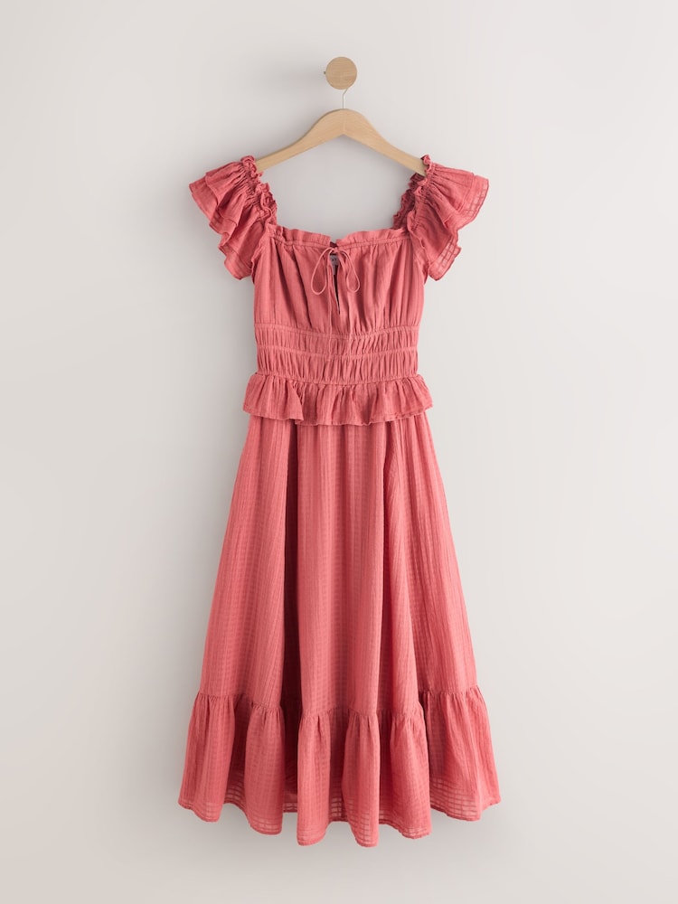 Rose Pink Flutter Sleeve Square Neck Dress - Image 1 of 4