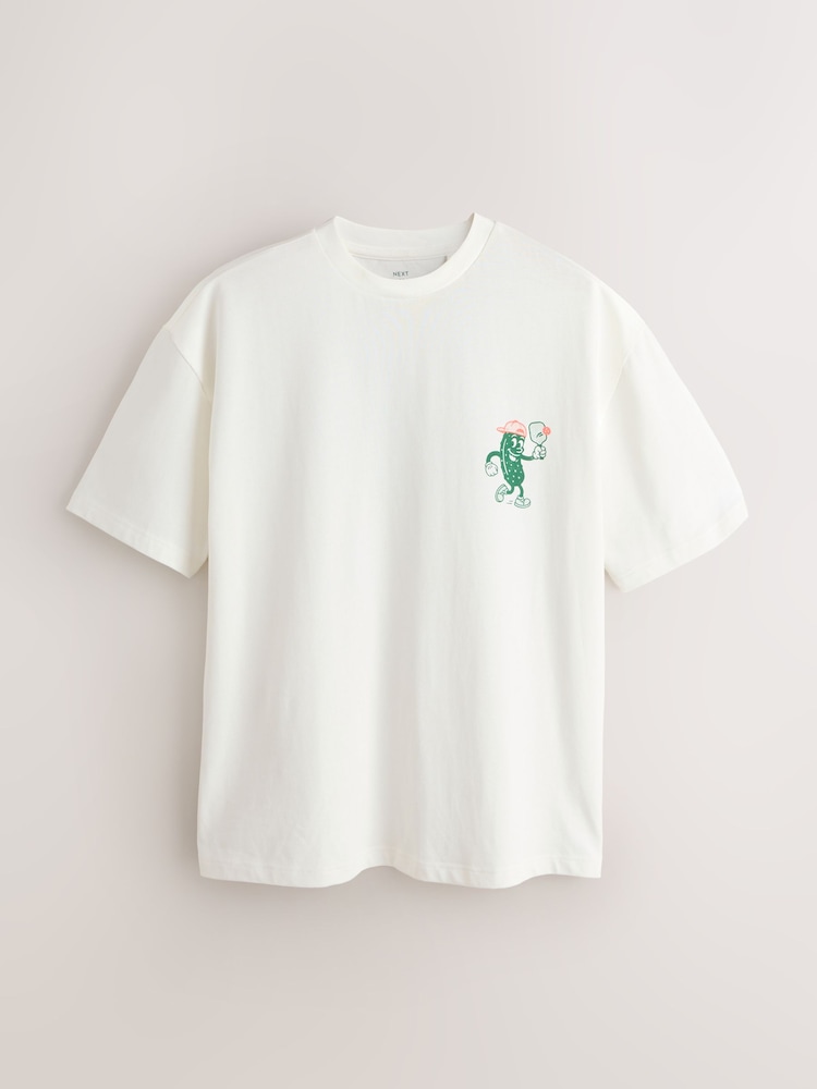 White Pickleball Relaxed Fit Graphic Print Heavy Weight T-Shirt - Image 2 of 4