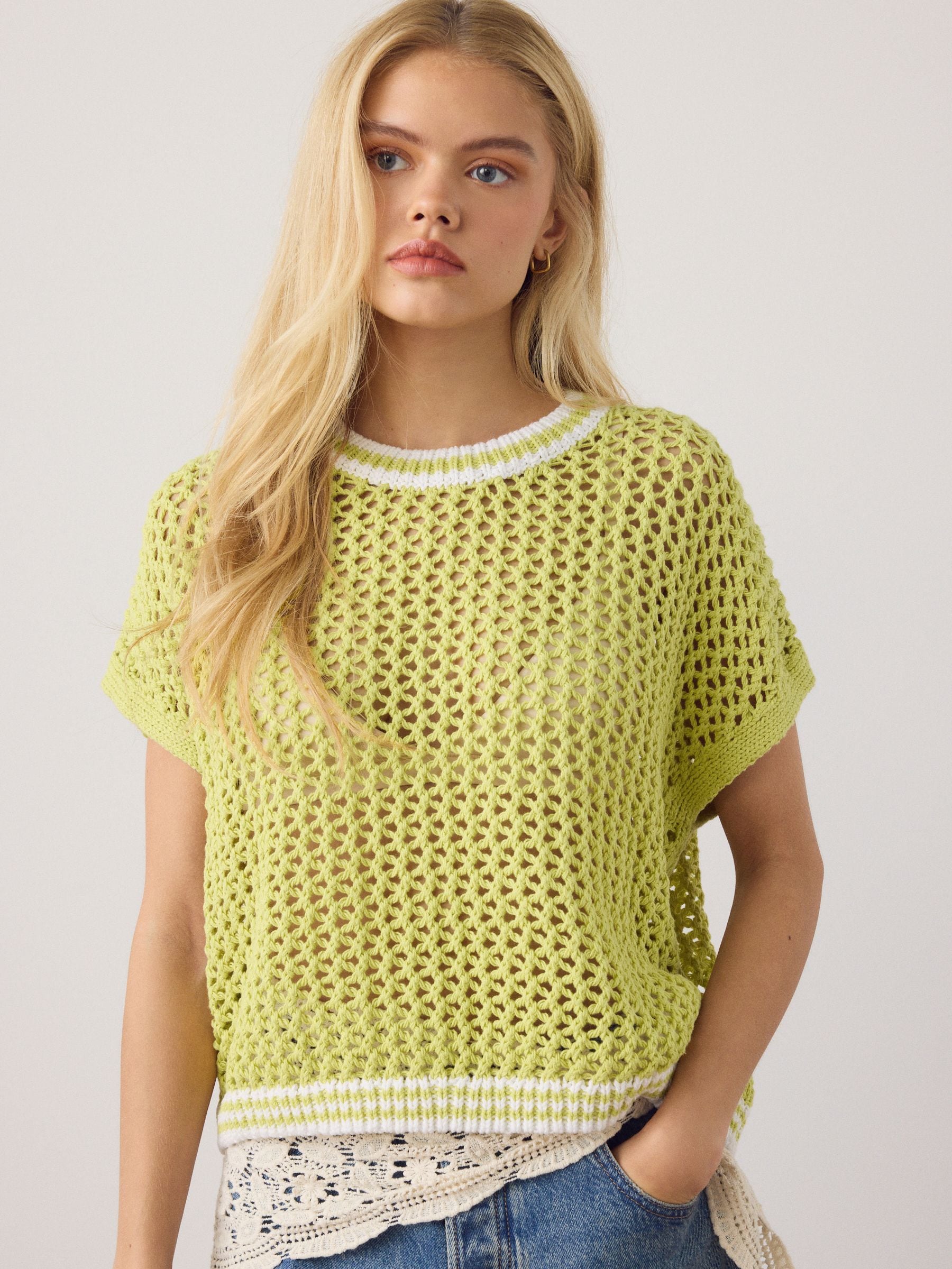 Buy Lime Green Mesh Crochet 100% Cotton Relaxed T-Shirt from Next USA