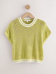 Lime Green Mesh Crochet 100% Cotton Relaxed T-Shirt - Image 6 of 8