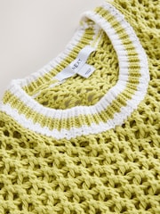 Lime Green Mesh Crochet 100% Cotton Relaxed T-Shirt - Image 8 of 8