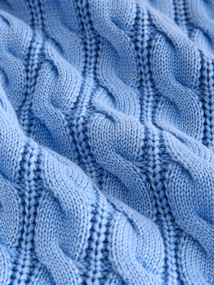 Blue Acid Wash Short Sleeve Cotton Cable Knit Polo Top - Image 8 of 8