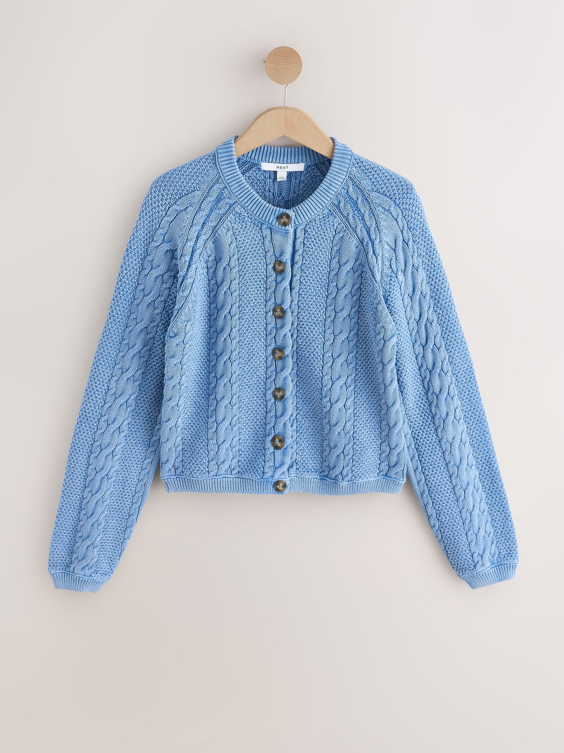 Buy Blue Acid Wash Cable Knit Long Sleeve Cotton Cardigan from the