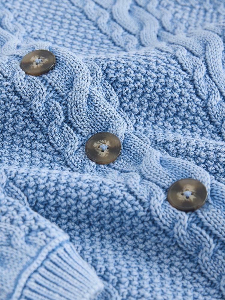 Blue Acid Wash Cable Knit Long Sleeve Cotton Cardigan - Image 5 of 5 Blue Acid Wash Cable Knit Long Sleeve Cotton Cardigan - Image 5 of 5