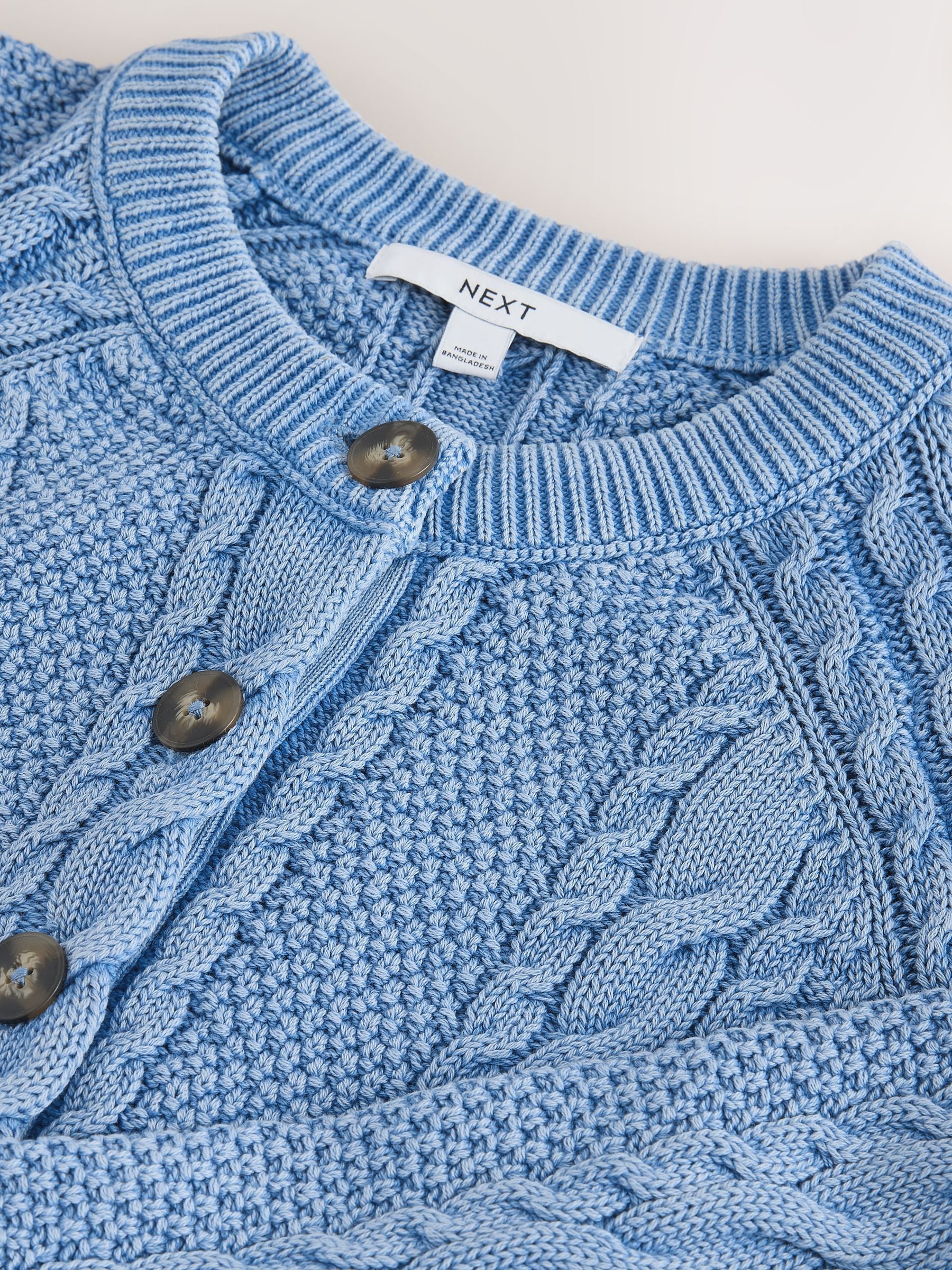 Buy Blue Acid Wash Cable Knit Long Sleeve Cotton Cardigan from the