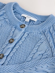 أزرق شاحب - كارديجان قطني بأكمام طويلة محبوك بنمط كابل - صورة 6 من 7